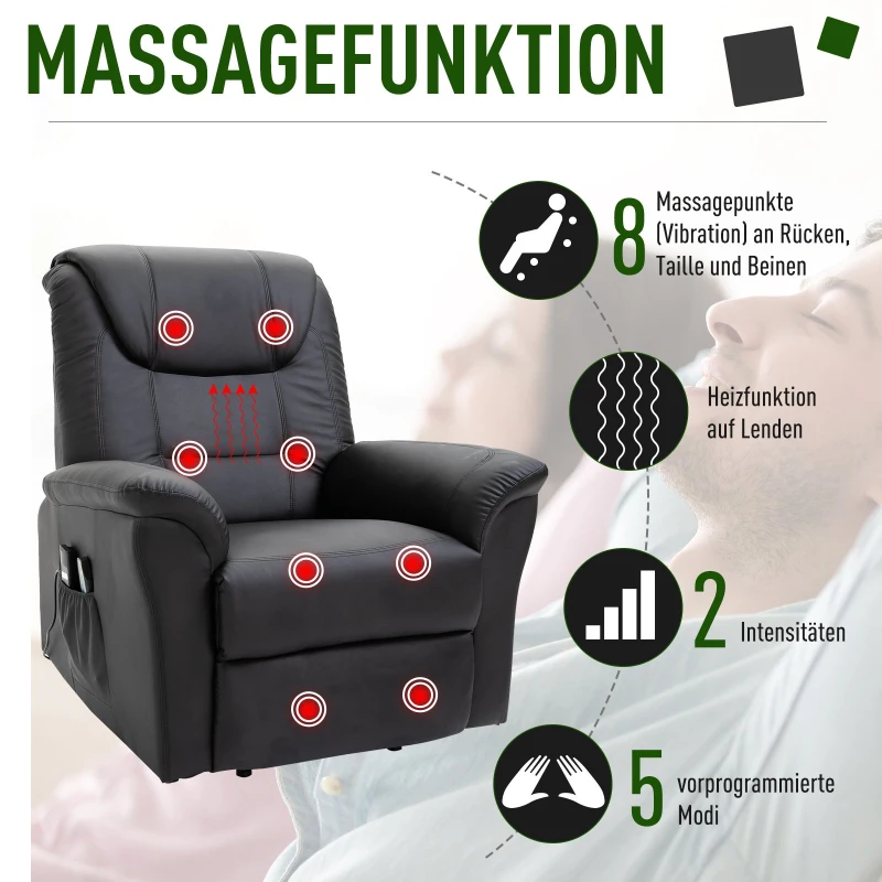HOMCOM® Massagesessel mit Wärmefunktion | Massagestuhl | Schwarz | 100 x 93 x 105 cm