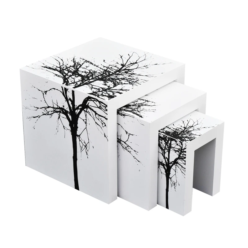 HOMCOM® 3er Set Beistelltisch Satztische Couchtisch Holz Tisch lackiert gebogen