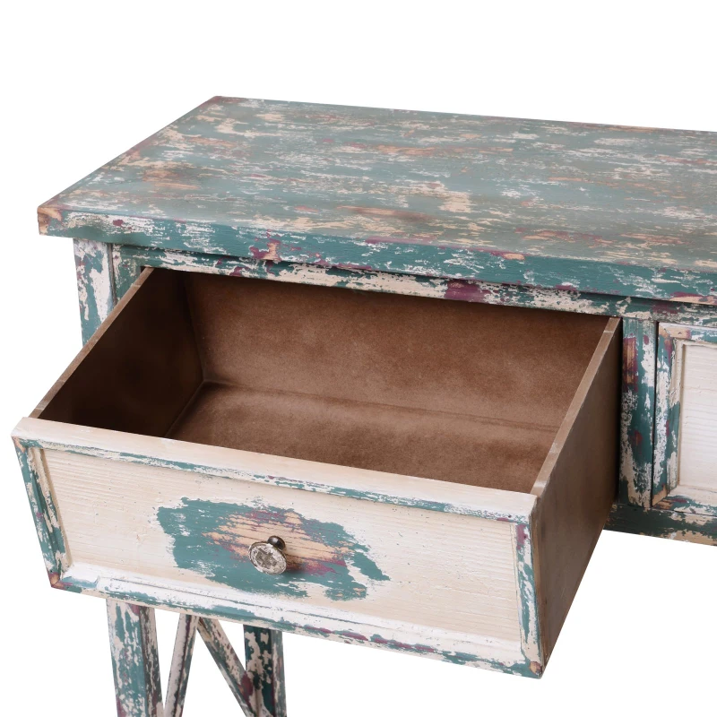 HOMCOM® Vintage Konsolentisch Beistelltisch Sideboard mit 2 Schubladen Massivholz