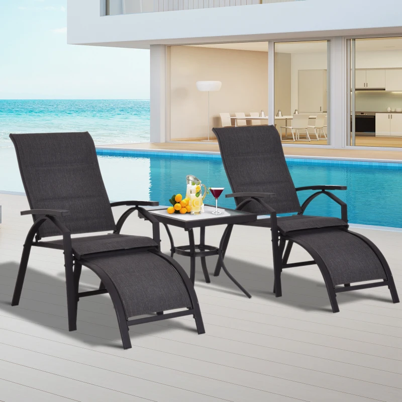 Outsunny® 5 tlg. Gartengarnitur Gartensitzgruppe Gartentischset Gartenliege gepolstert Schwarz 2 x Sessel 2 x Hocker 1 x Tisch