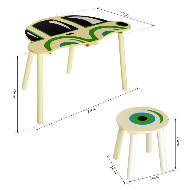 HOMCOM® Kindersitzgruppe Kindertisch mit zwei Stühlen Auto