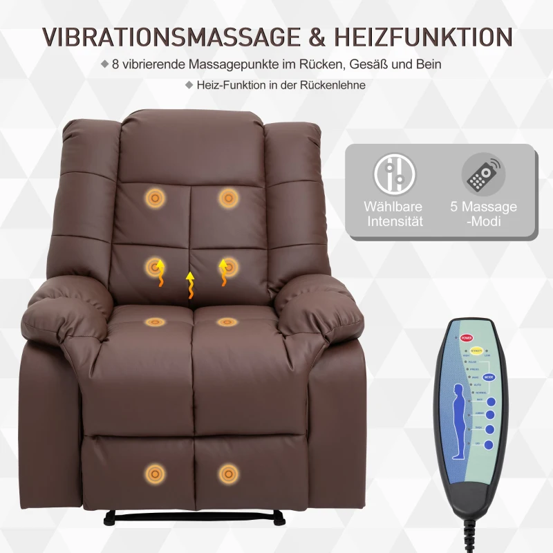 HOMCOM® Massagesessel mit Wärmefunktion Fernsehsessel Relaxsessel Braun