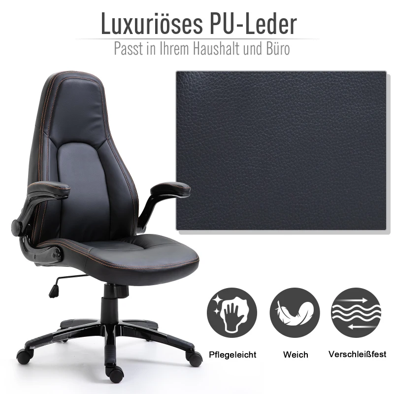 Vinsetto Bürostuhl Wippfunktion verstellbare Armlehnen Farbe Kaffee