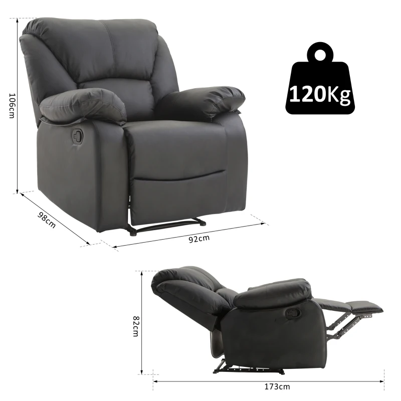 HOMCOM® Relaxsessel Fernsehsessel mit Liegefunktion Schwarz Verstellbar