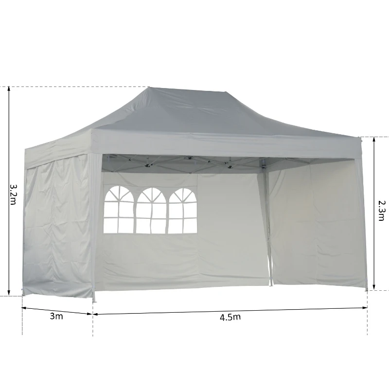 Outsunny® Faltpavillon Faltzelt 3x4,5m weiß inkl. 3 Seitenteile