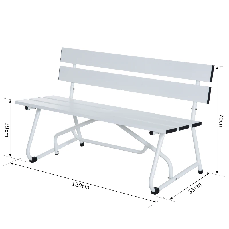 Outsunny® Parkbank 2-Sitzer Garten Weiß B120 x T53 x H70cm