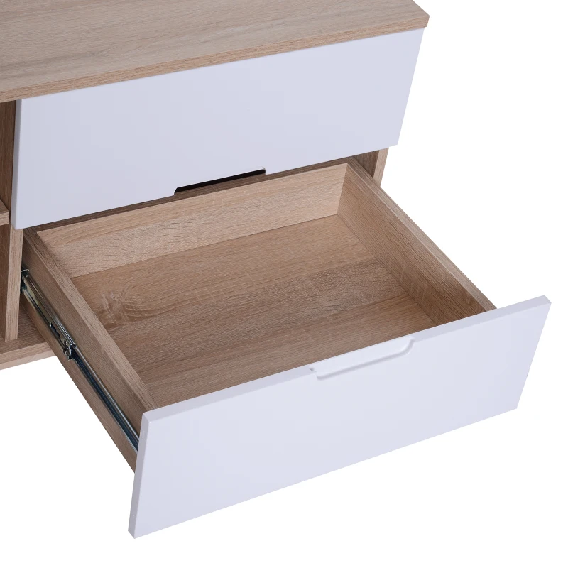 HOMCOM® Fernsehtisch mit 4 Schubladen und 2 Ablagen | TV-Board | 150 x 40 x 50 cm | Weiß, Eiche