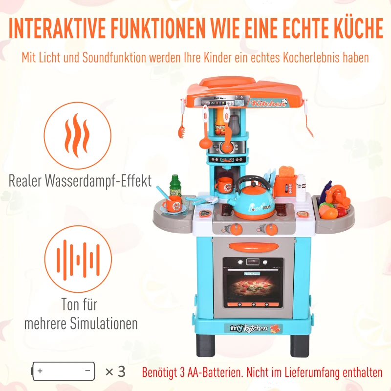 HOMCOM® 34-teilige Kinder-Spielküche Licht- und Soundeffekte Lernspielzeug Kunststoff