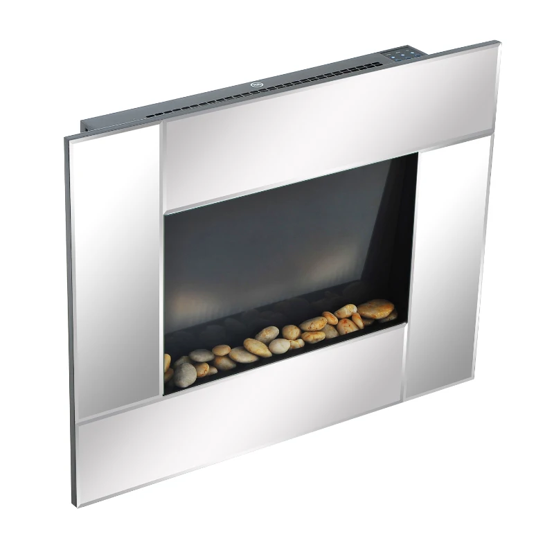 HOMCOM® Wandkamin | Elektrokamin | Inkl. Fernbedienung | 900 / 1800 W | 66 x 52 x 10,7cm | Silber
