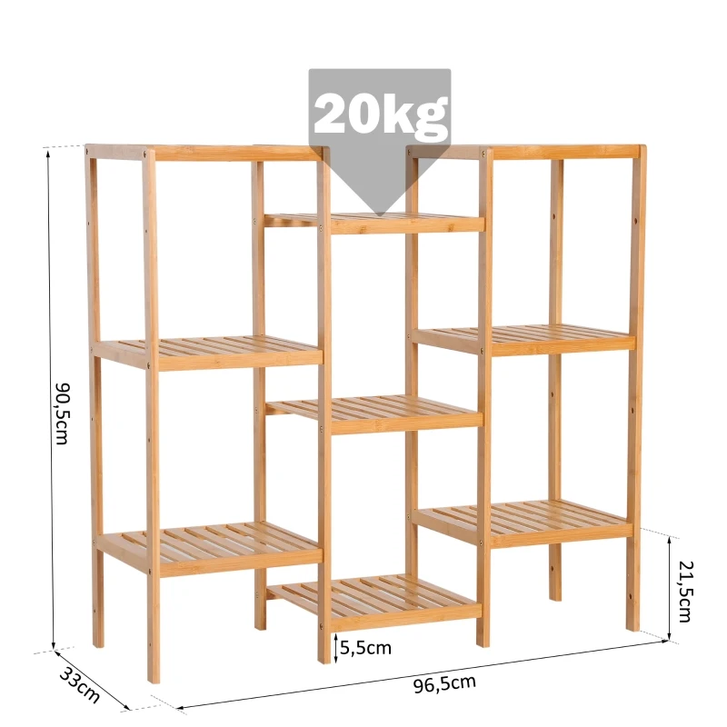 HOMCOM® Badregal Standregal Bambus Regal 9 Ablagen DIY