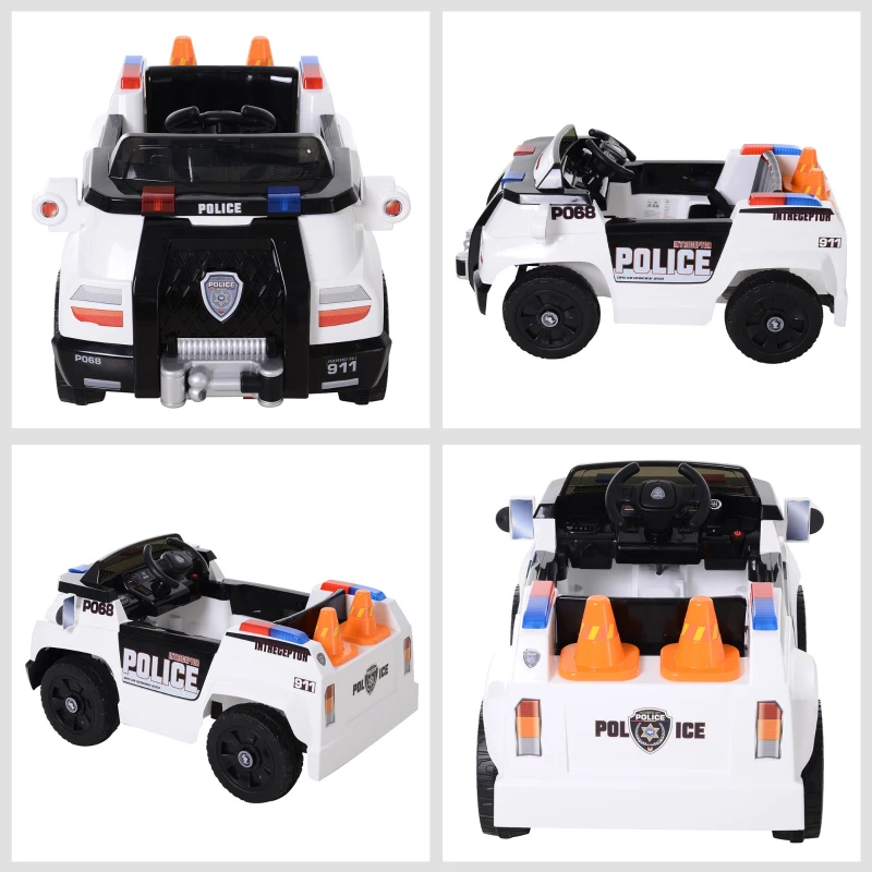 HOMCOM Kinderauto Kinderfahrzeug Elektroauto Polizeiauto mit Fernbedienung MP3 3–6 Jahre PP 106,5 x 66 x 52,6 cm