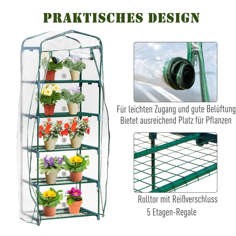 Outsunny® Mini-Gewächshaus Schützt Pflanzen mit Regal für Garten zur Aufzucht Schrägdach