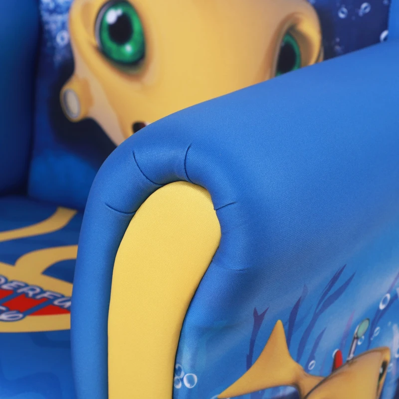 HOMCOM® Kindersofa Mini-Sofa-Sessel mit Massivholzstruktur und Kissenträger Blau