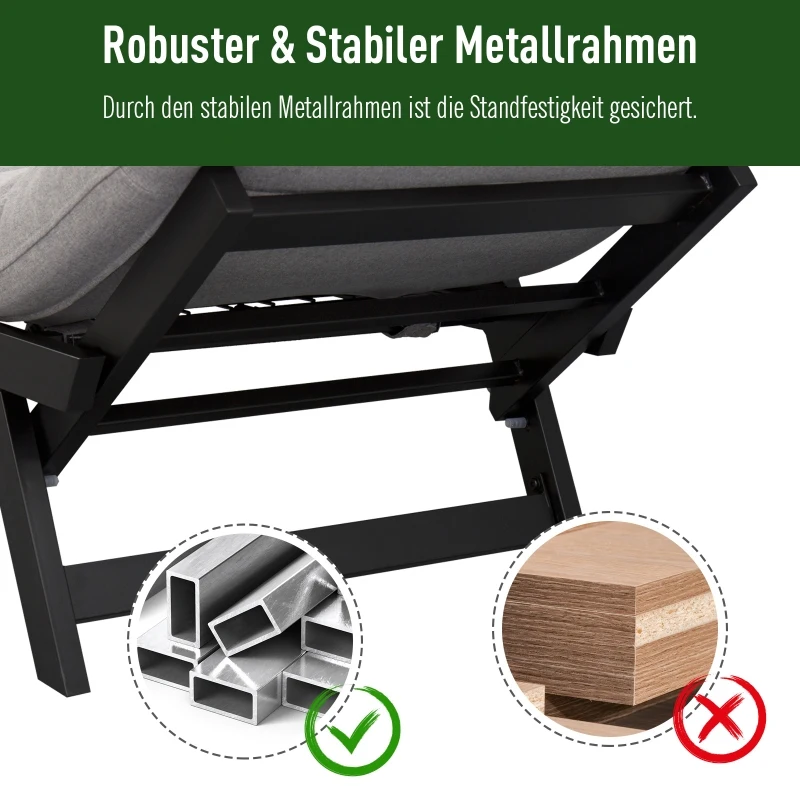 HOMCOM®  Zweisitzer Schlafsofa | Chaiselongue | Metall, Leinen | Hellgrau | 155 x 65 x 57 cm