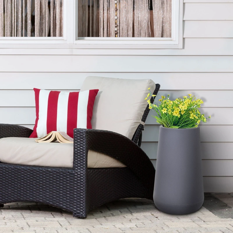 Outsunny® Pflanztopf Pflanzkübel Blumenkübel Rund PP Grau Ø30 x H66 cm