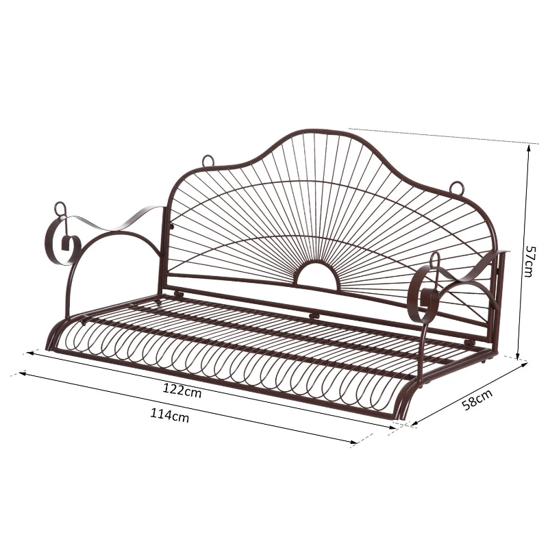 Outsunny Hängebank Schaukel Bank Gartenschaukel mit Ketten, Metall, Braun, 122x58x57cm