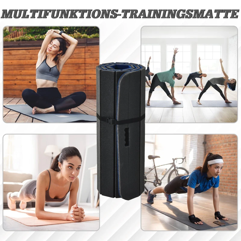 HOMCOM® Yogamatte Rutschfeste Sportmatte Gymnastikmatte mit Tragegurt Blau