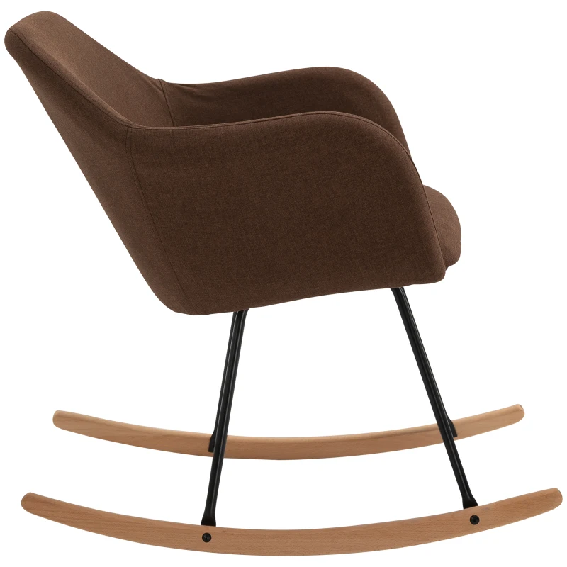 HOMCOM® Moderner Schaukelstuhl Liegestuhl Leinen Schaumstoff Metall Buche Braun