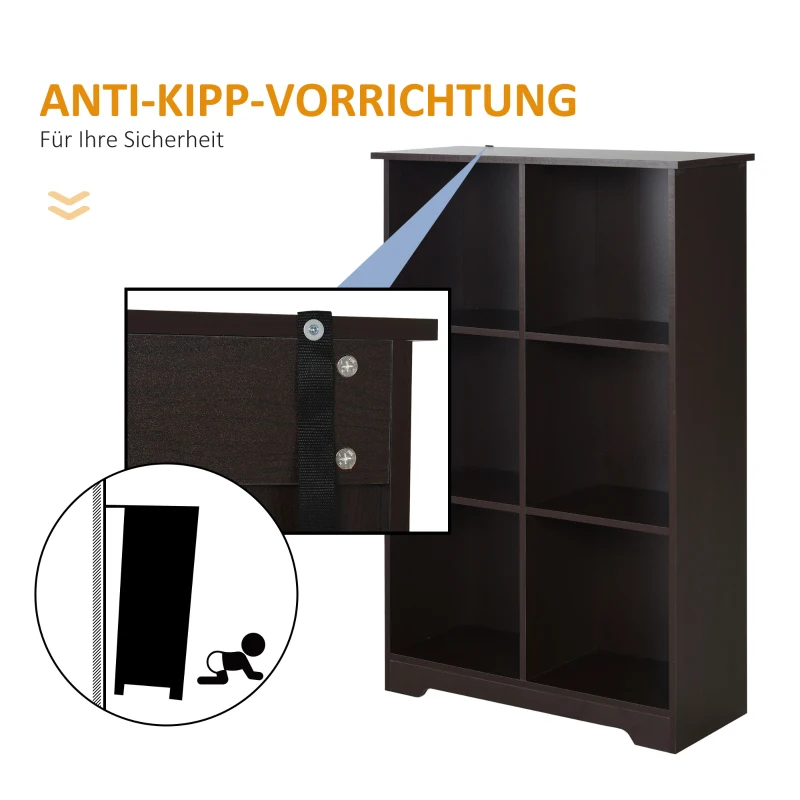 HOMCOM® Schrank Kommode Küchenschrank Würfelregal mit 6 getrennte Gitter Kaffeefarbe