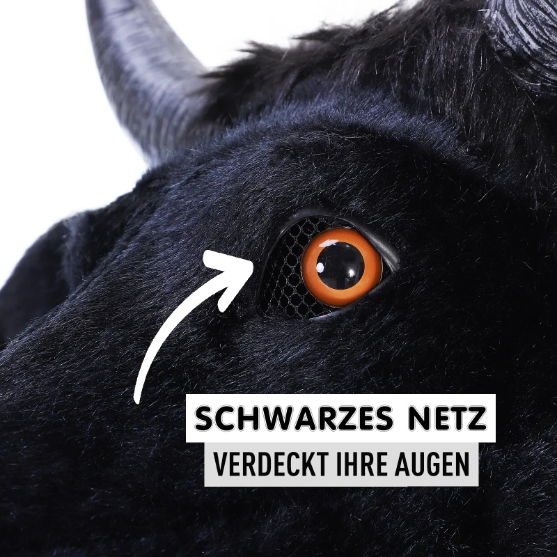 HOMCOM® Tierkopfmaske Bullenkopf Beweglicher Mund Kostüm Polyester Schwarz 59 x 48 x 28 cm