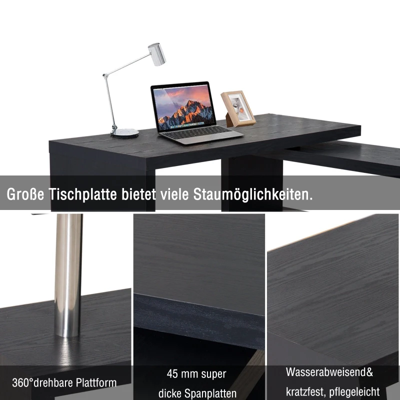 HOMCOM® Winkelschreibtisch  187,5 x 50 x 76,1 cm Schwarz