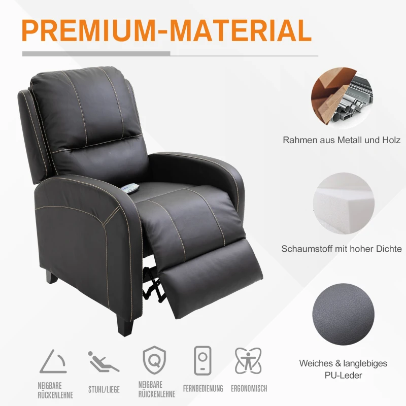 HOMCOM® Massagesessel mit Fußstütze und Heizfunktion | Relaxsessel | Braun | 70 x 93 x 100 cm