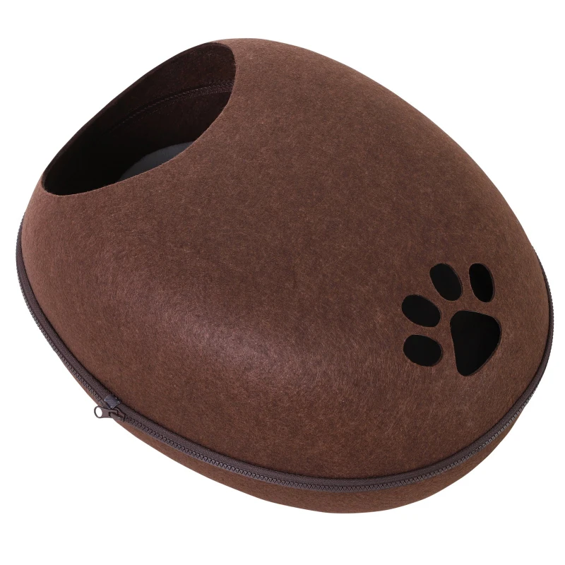 PawHut® Katzenhaus Katzenhöhle Katzenbett mit Wärmefunktion Kissen Filz Braun 47 x 38 x 24 cm