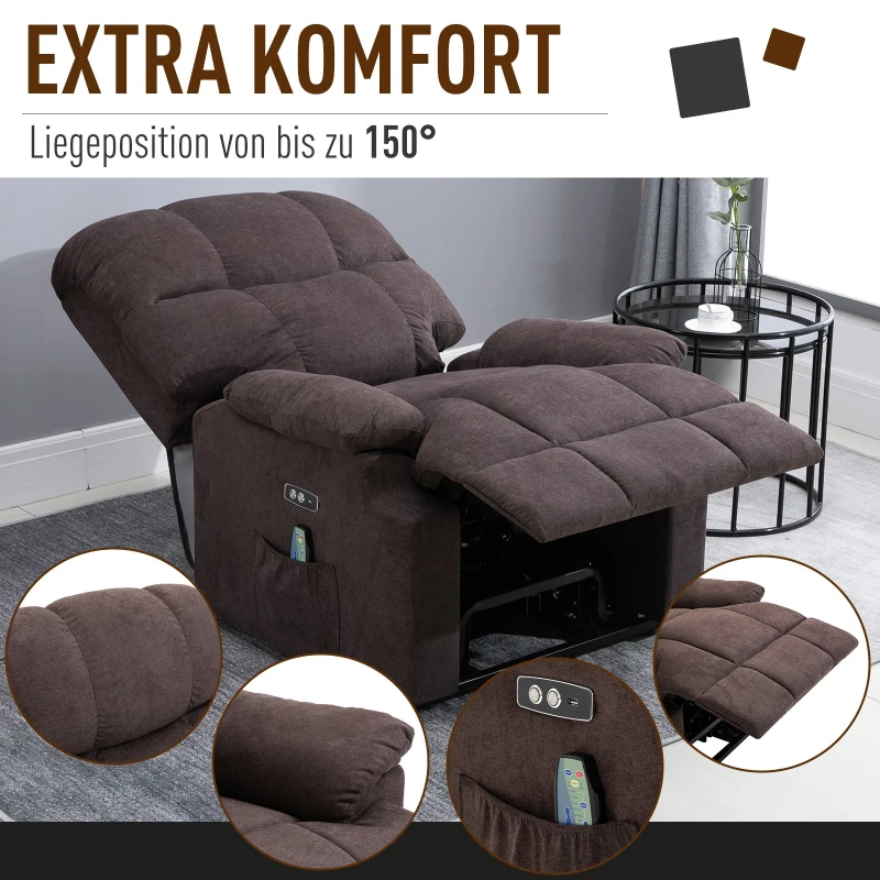 HOMCOM® Massagesessel mit Wärmefunktion | Inkl. Fernbedienung | 94 x 96 x 104 cm | Braun