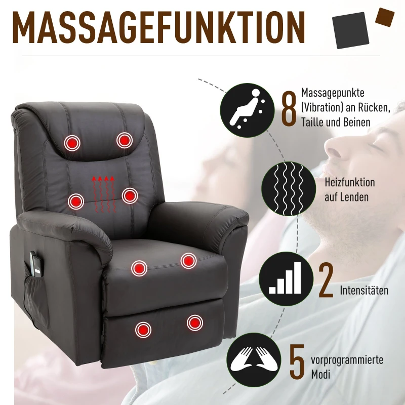 HOMCOM® Massagesessel mit Wärmefunktion | Massagestuhl | Braun | 100 x 93 x 105 cm