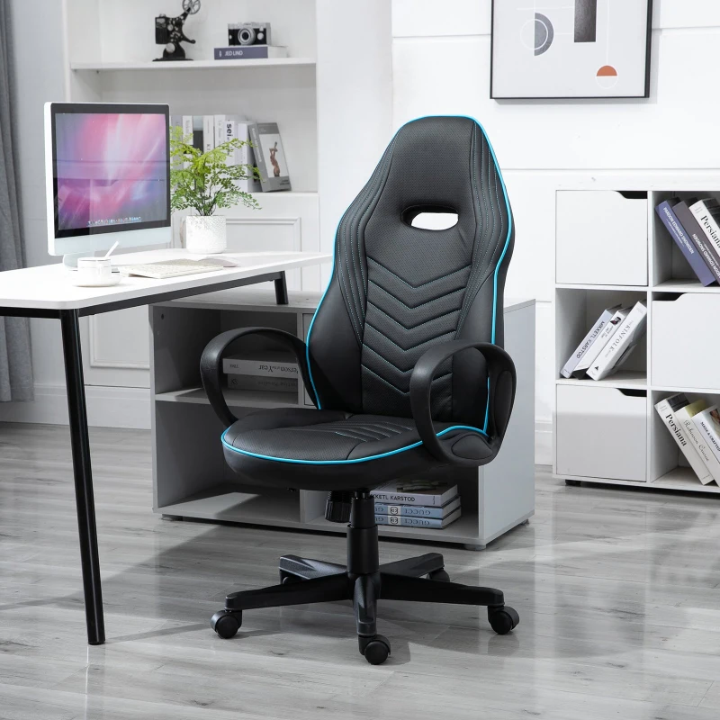 Vinsetto Bürostuhl Gaming Stuhl Drehstuhl Wippfunktion Höhenverstellbar Kunstleder Schwarz+Blau 62 x 69 x 112–121 cm