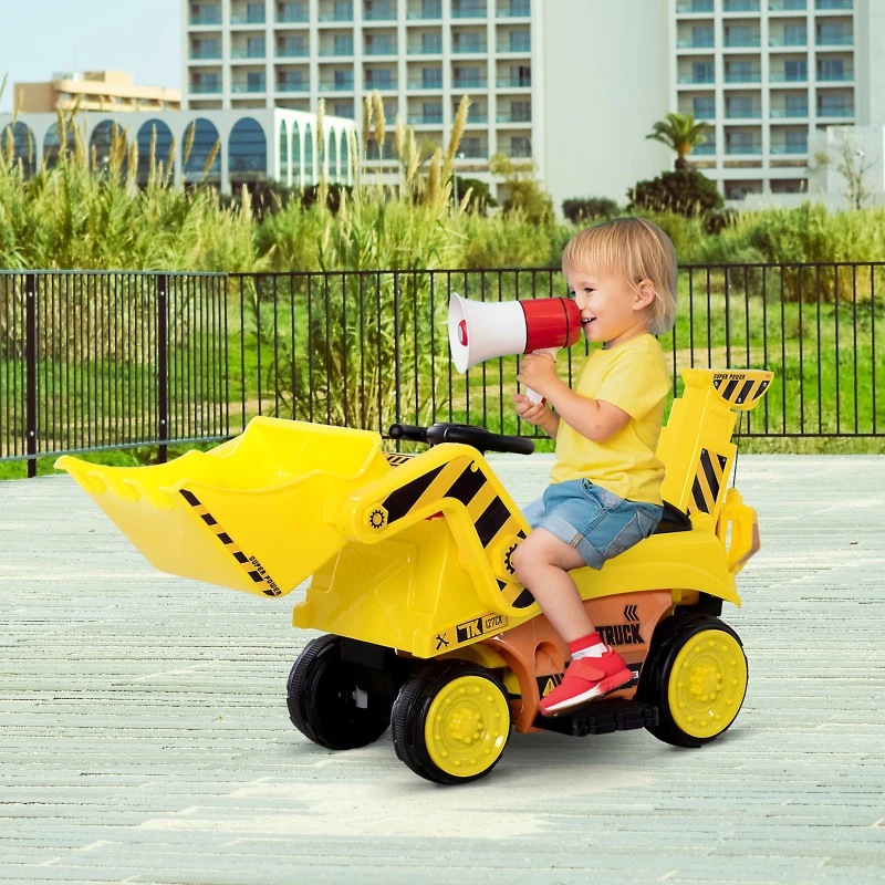 HOMCOM Kinderfahrzeug Elektroauto Kinder Traktor Bulldozer Bagger Trettraktor MP3 3–6 Jahre PP Gelb 106,9 x 41,2 x 53 cm