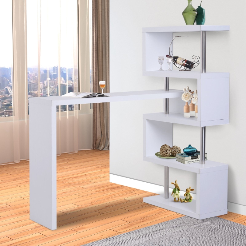 HOMCOM® Raumteiler / Bartheke Hochglanz weiß Regal Bar, Hausbar Schreibtisch Bartisch Tisch
