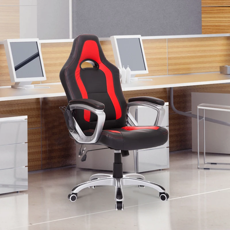HOMCOM® Chefsessel Gamingsessel Massage Heizung Rot  Schwarz