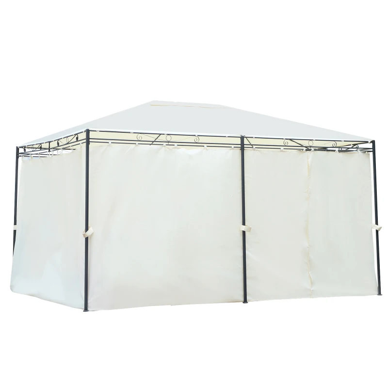 Outsunny® Gartenpavillon Pavillon Festzelt Partyzelt wetterfest Zelt mit Seitenwänden Cremeweiß 4 x 3 m