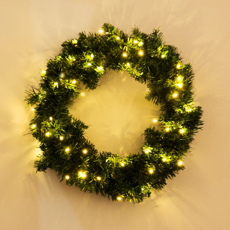 HOMCOM® Tannenkranz Türkranz Weihnachtskranz mit LED 55cm Grün