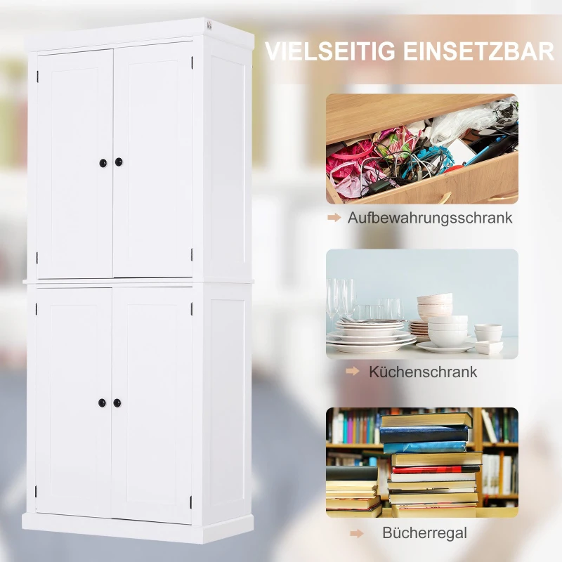HOMCOM® Schrank Hochschrank Kommode 6 Ebenen verstellbare Regalebene Küche MDF Weiß
