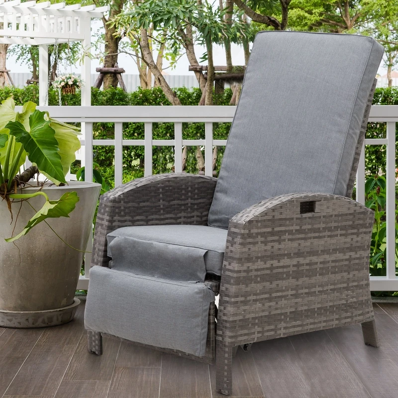 Outsunny® Rattanstuhl Liegestuhl Klapptisch Verstellbare Rückenlehne Fußstütze Metall