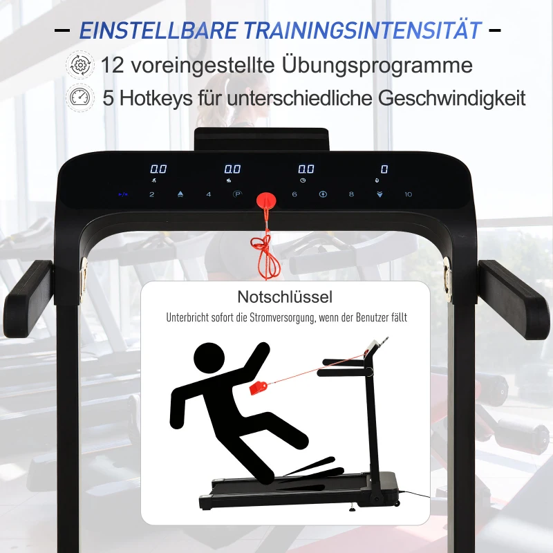 HOMCOM Home Laufband, Fitnessgeräte mit LED Display, Faltbar, Schwarz