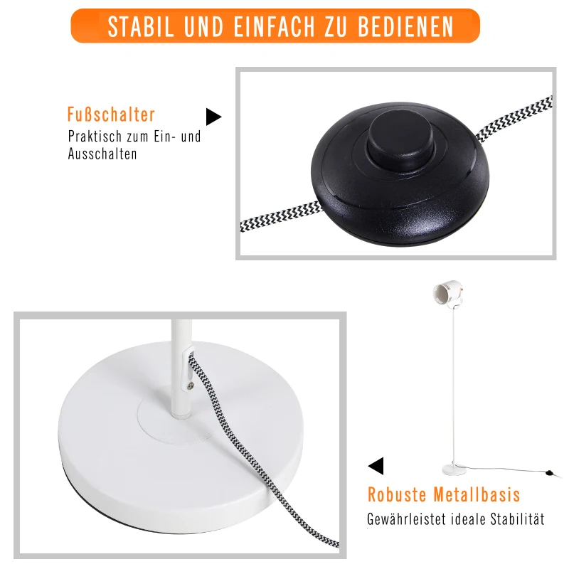 HOMCOM® Stehleuchte Stehlampe E27-Fassung neben Sofa 90° verstellbar Metall Weiß 25,5 x 20 x 155 cm