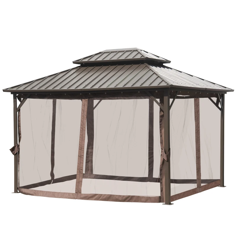 Outsunny® Pavillon mit Seitenwände Partyzelt mit Doppeldach Festzelt Gartenlaube Aluminium
