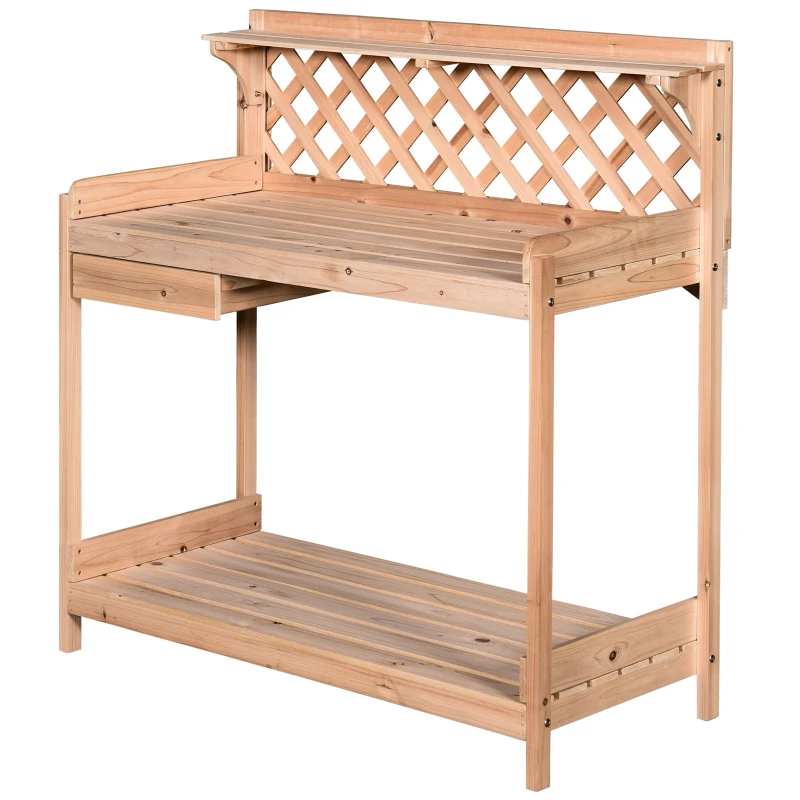 Outsunny® Pflanztisch Gärtnertisch für Garten Terrasse Balkon Blumentisch 2 Stufen mit Schublade Garten Massivholz