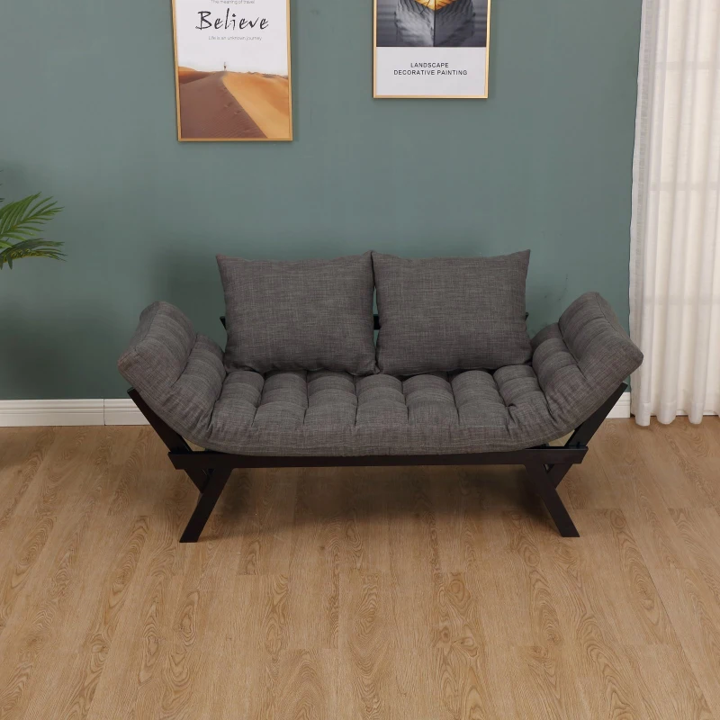 HOMCOM® Schlafsofa Klappsofa 2-Sitzer Stoffsofa Chaiselongue Metall Leinen Dunkelgrau 155 x 65 x 57 cm