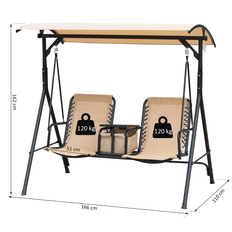 Outsunny® Hollywoodschaukel Gartenschaukel Sonnendach Aufbewahrungsbox Becherhalter Teslin