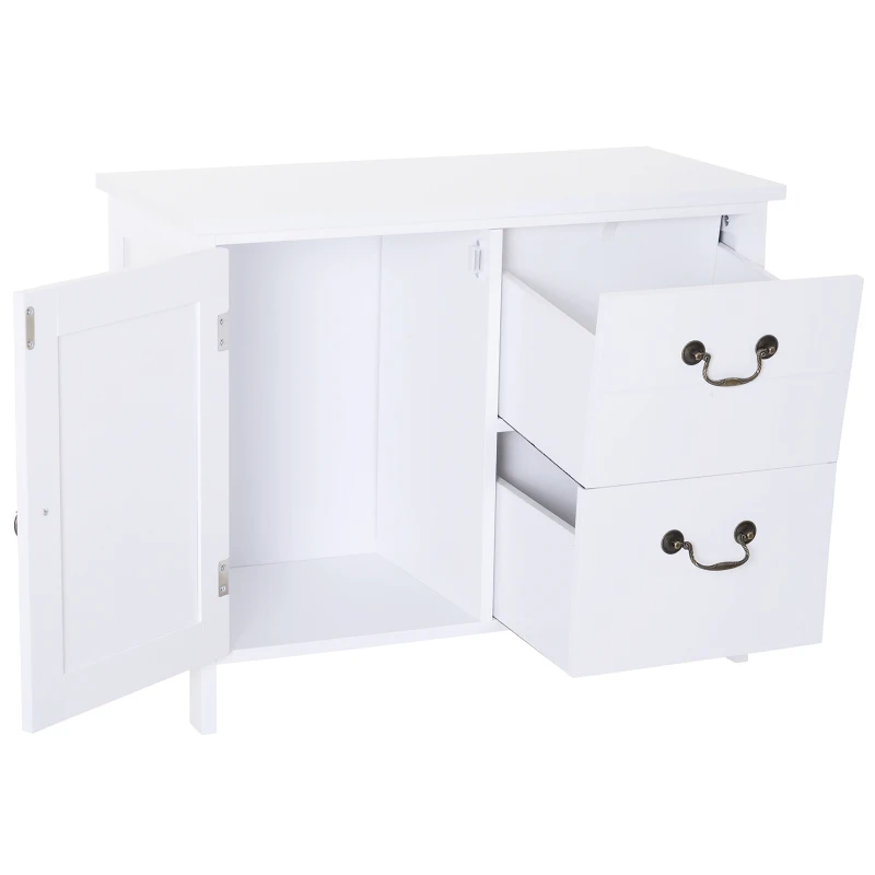 HOMCOM® Schrank Kommode Sideboard mit 2 Schubladen Weiß MDF, Spanplatte 75 x 34 x 60,5 cm