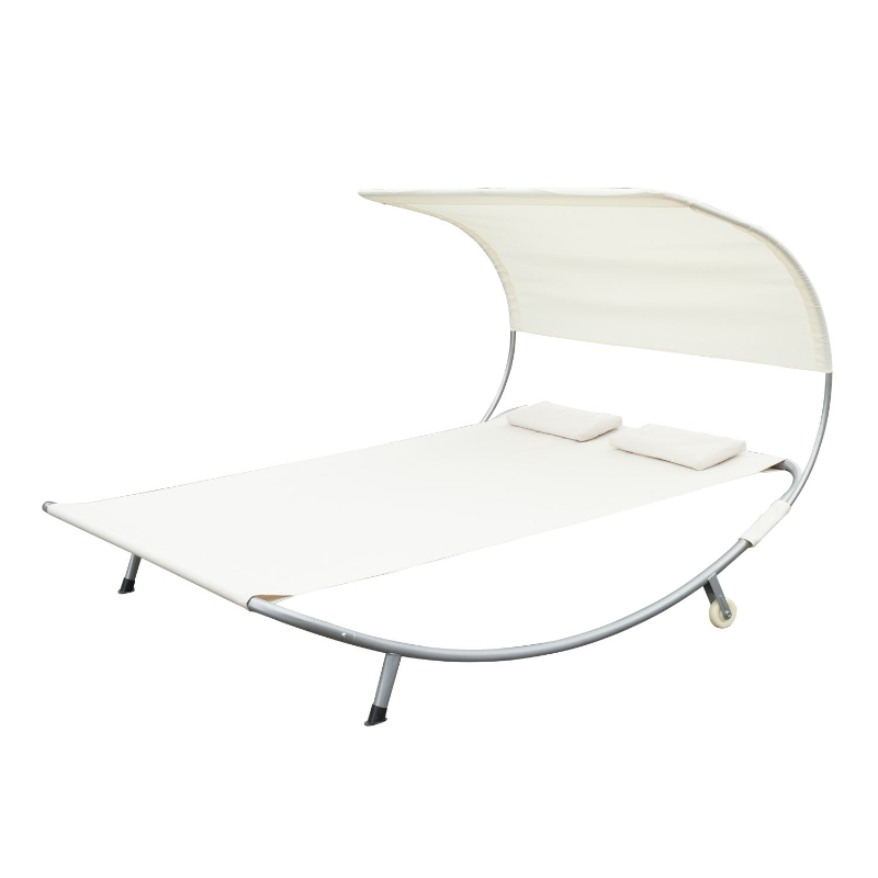 Outsunny® Doppelliege 2er-Sonnenliege Creme mit Kissen