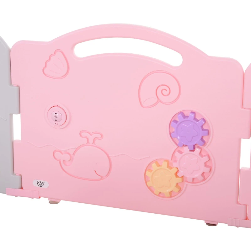 HOMCOM® Schutzgitter Laufgitter Absperrgitter 12 Elemente Korb 3 Zahnräder HDPE Rosa 162 x 122 x 63 cm