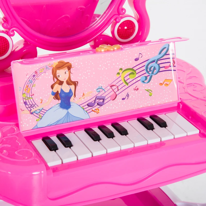 HOMCOM® Schminktisch Kinder Frisiertisch mit Stuhl Klavier Musik und Licht Pink