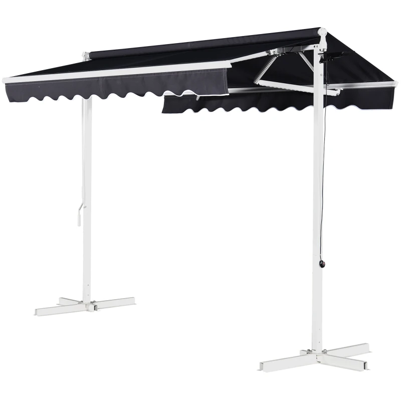 Outsunny® Standmarkise Standmarkise LED Solarlichter Faltarm Kurbel Polyester Schwarz