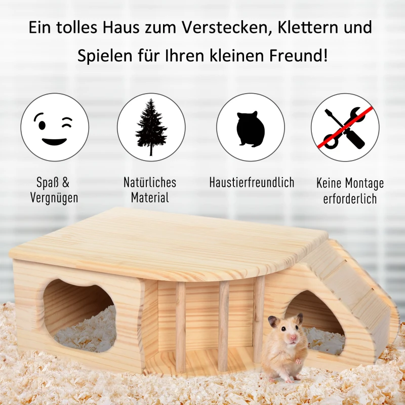 PawHut® Kleintier Stall Haustier Wohnung Hamsterwohnung Tannenholz 60 x 37 x 19,7 cm