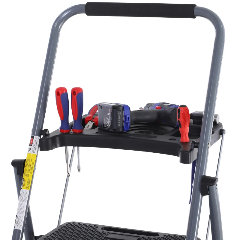 HOMCOM® Stufenleiter Trittleiter Klapptreppe mit Tablett Antirutsch Metall Grau 53 x 67 x 126 cm